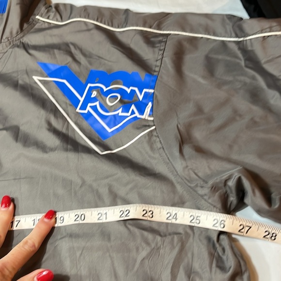 PONY GRAY zip Windbreaker jacket Drawstring hem Pockets blue white pony logo 2XL - Picture 7 of 16